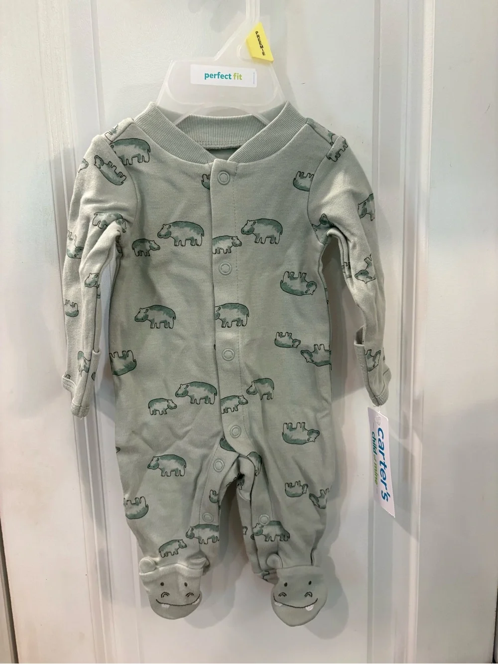 NWT Carter's Sage Green Hippo Footed One-Piece outfit sku TR175 preemie